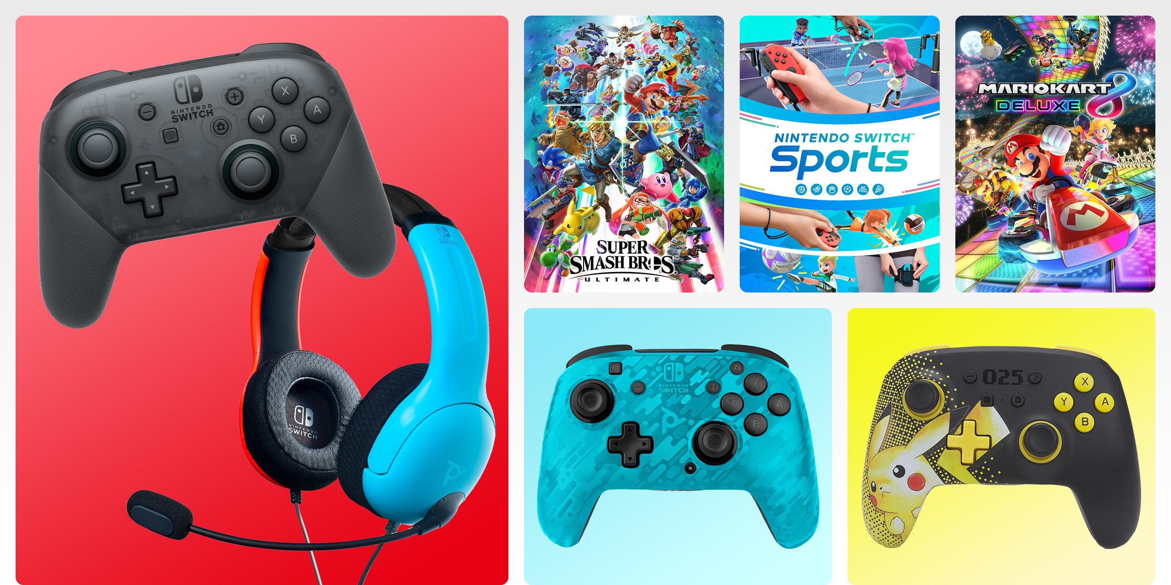 Competitive Fun, Nintendo Pro Controller, headset, Super Smash Bros. Ultimate, Nintendo Switch Sports, Mario Kart 8 Deluxe